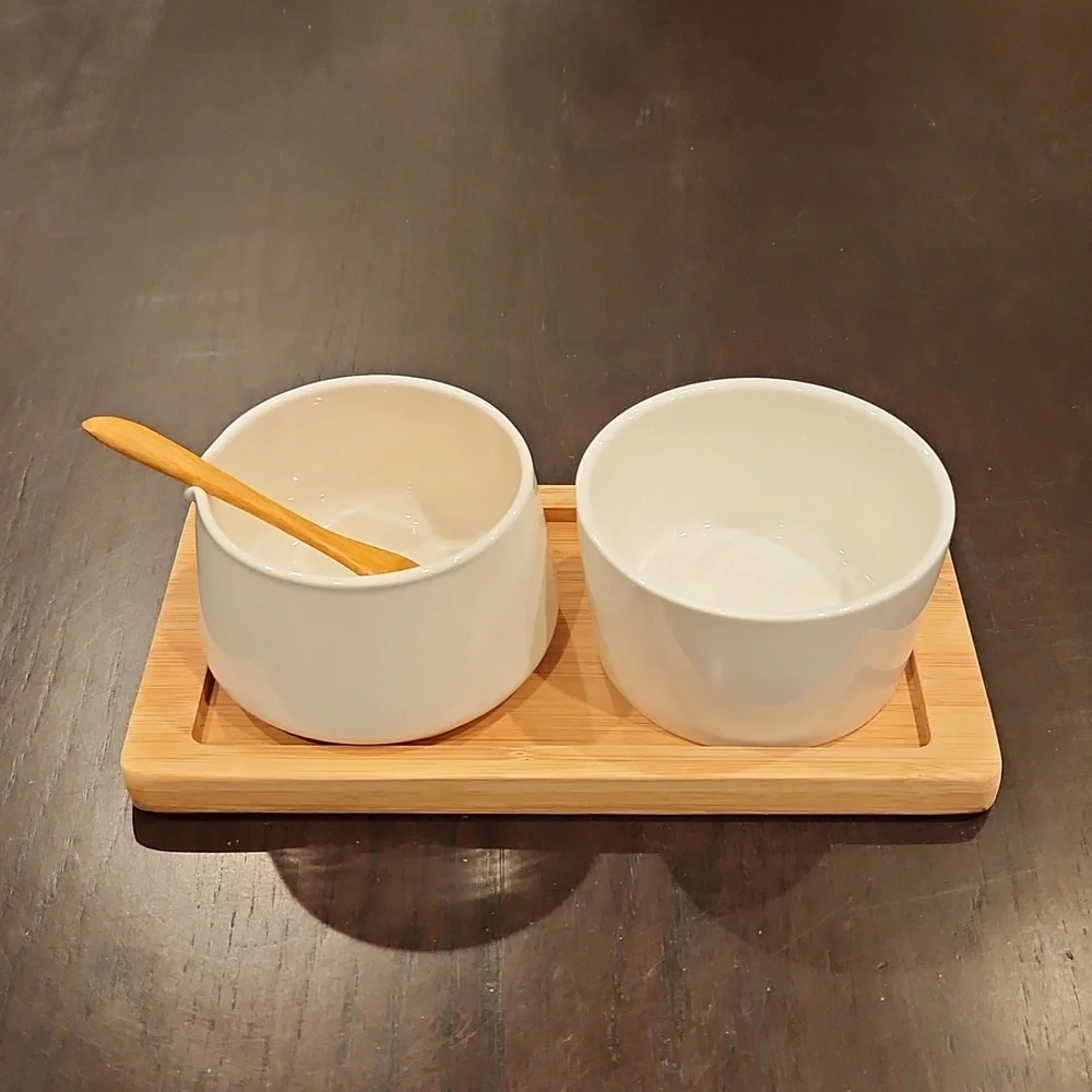 West Elm Bamboo Porcelain Serving set, NIB